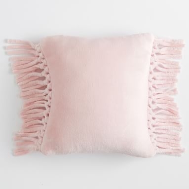 Bohemian Fringe Plush Square Pillow, Quartz Blush - Image 3