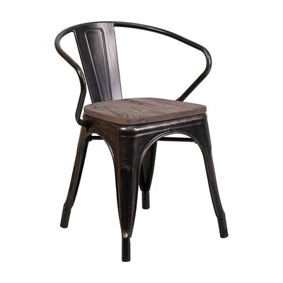 Williston Forge Black-Antique Gold Metal Chair With Wood Seat And Arms - Image 0