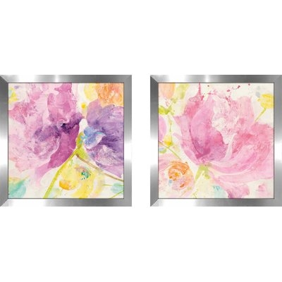 'Spring Abstracts Florals I Crop' 2 Piece Framed Watercolor Painting Print Set - Image 0