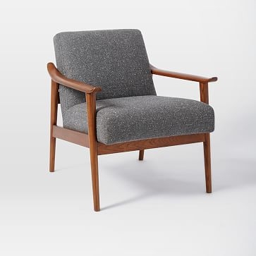 Mid-Century Show Wood Upholstered Chair, Tweed, Salt + Pepper - Image 0