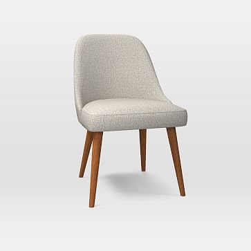 Mid-Century Dining Chair, Wood Leg, Twill, Stone, Pecan, Wood Leg, Poly - Image 0