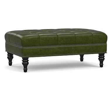 Martin Upholstered Small Rectangular Ottoman 41", Leather Legacy Forest Green - Image 0