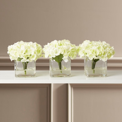 Faux Potted Mini Hydrangea Floral Arrangement in Vase - Image 0