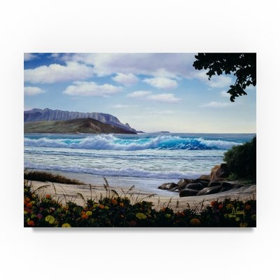 'Floral Beach' Oil Painting Print on Wrapped Canvas - Image 0