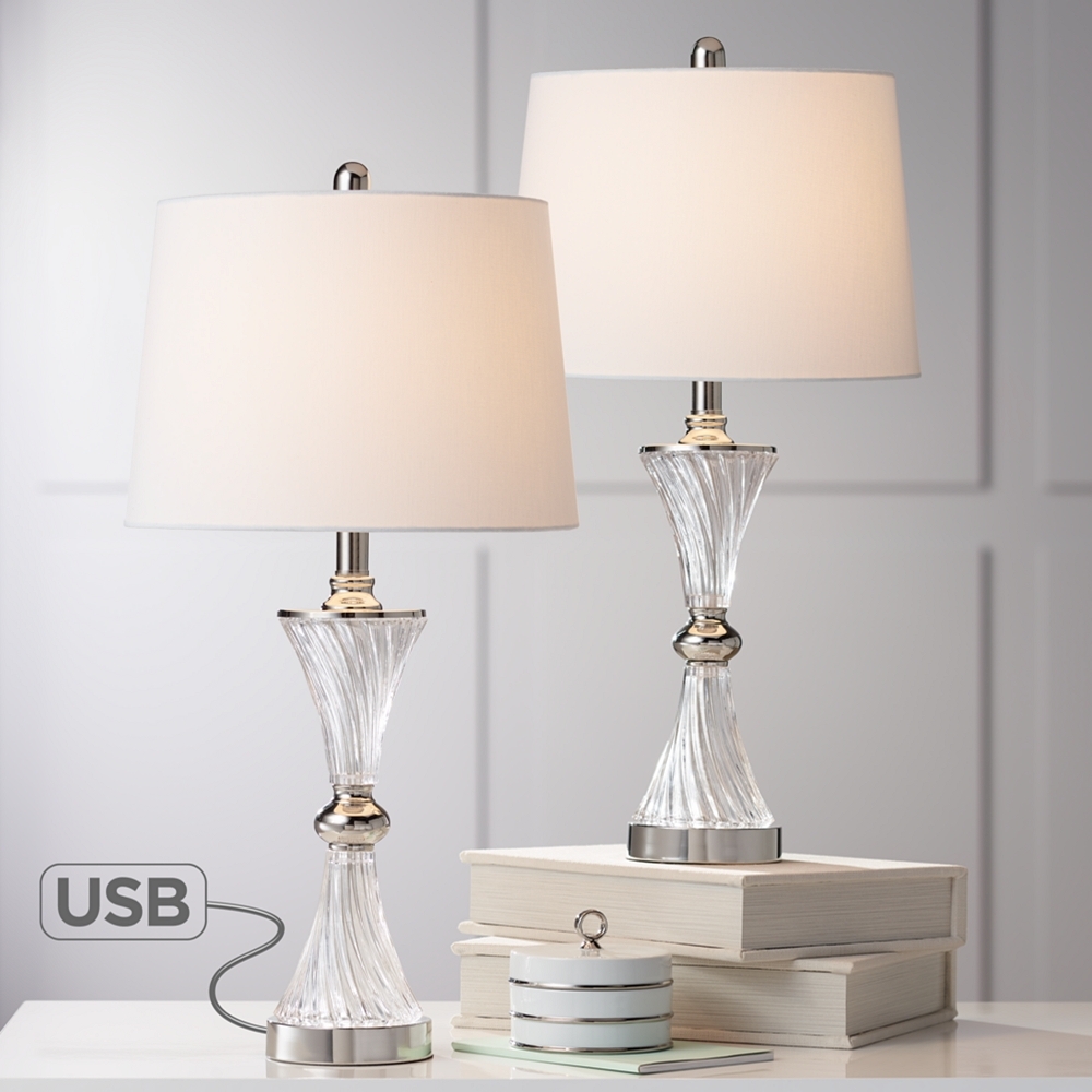 Regency Hill Luca Chrome and Glass Modern USB Table Lamps Set of 2 - Image 0