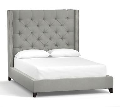 Harper Tufted Upholstered Bed with Bronze Nailheads, King, Tall Headboard65"h, Performance Everydaysuede(TM) Metal Gray - Image 2