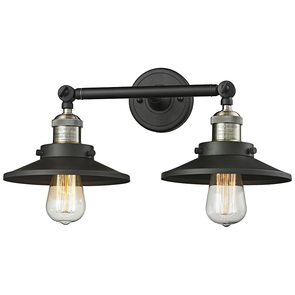 Railroad 8"H Black and Brass 2-Light Adjustable Wall Sconce - Style # 40X54 - Image 0