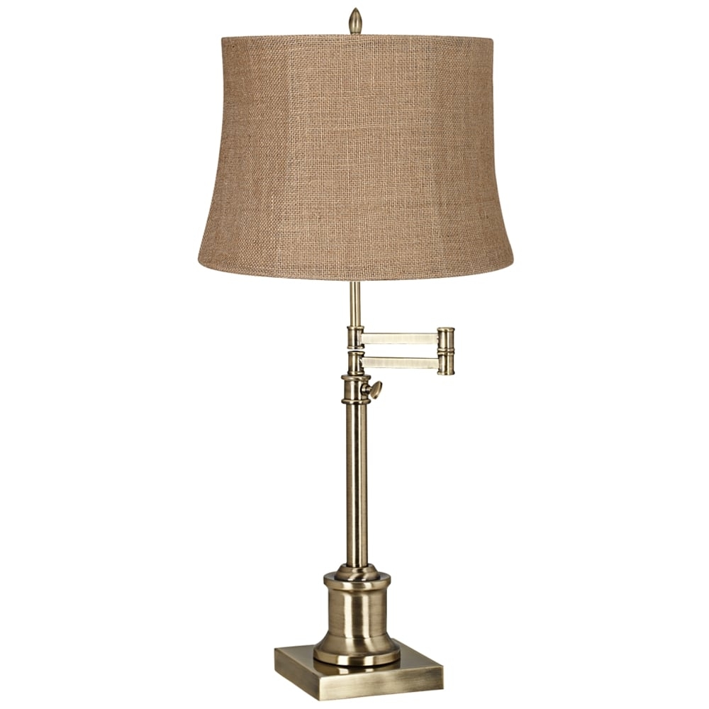 360 Lighting Westbury Natural Burlap and Brass Swing Arm Lamp - Image 0