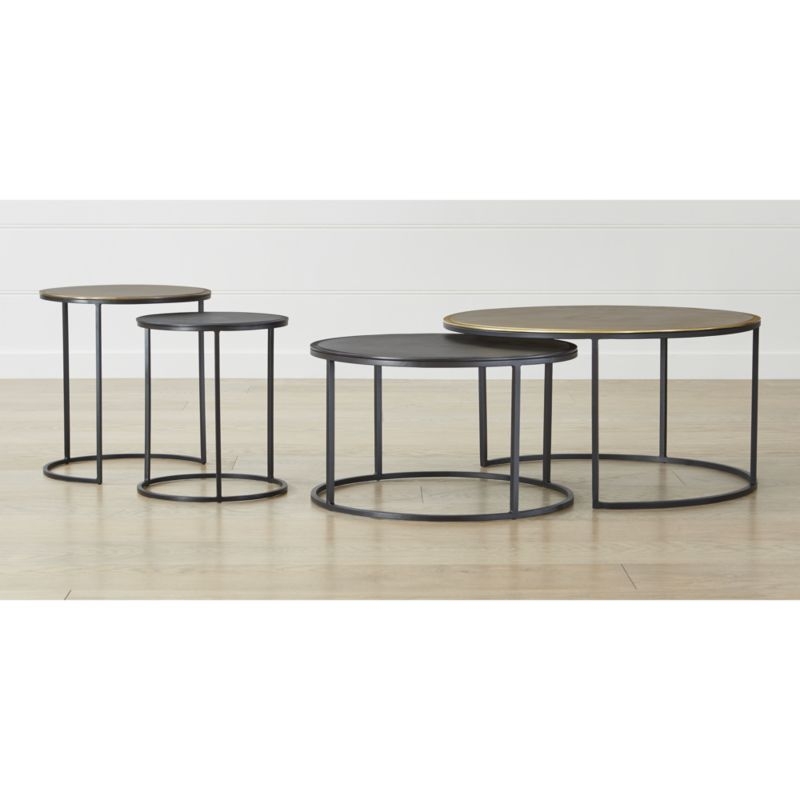 Knurl Iron and Aluminum 34" Round Nesting Coffee Tables Set of Two - Image 2