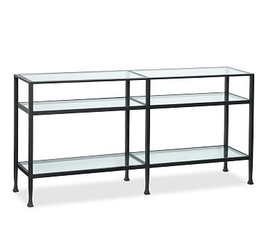Tanner Metal and Glass Long Console Table, Matte Iron-Bronze finish - Image 0