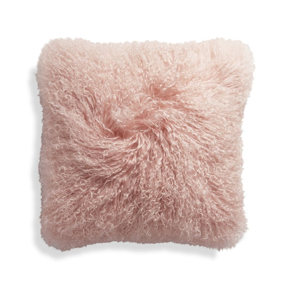 Pelliccia Blush Pink Mongolian Sheepskin Pillow Cover 16" - Image 0