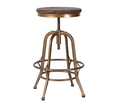 Leary Reclaimed Wood Swivel Counter Stool, Brass - Image 1