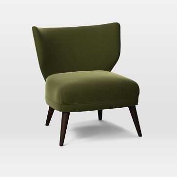 Retro Wing Chair, Distressed Velvet, Olive - Image 2
