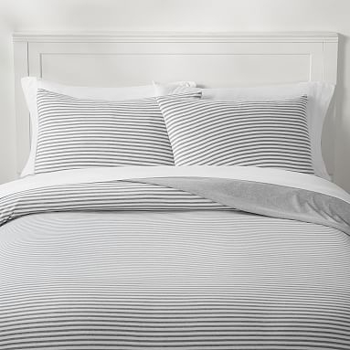 Favorite Tee Striped Reversible Duvet Cover, Full/Queen, Heathered Gray/White - Image 0