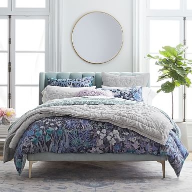 Avalon Channel Stitch Upholstered Bed, King, Lustre Velvet Linen - Image 1