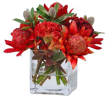Faux Mixed Succulents in Glass Vase - Image 0