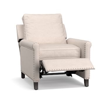 Tyler Roll Arm Upholstered Recliner with Bronze Nailheads, Down Blend Wrapped Cushions, Performance Twill Metal Gray - Image 1