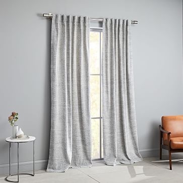 Distressed Textured Velvet Curtain, Stone White/Black, 48"x108" - Image 0