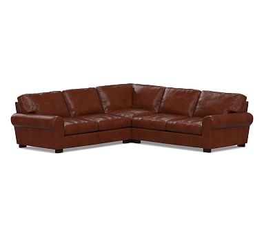 Turner Roll Arm Leather 3-Piece L-Shaped Corner Sectional, Down Blend Wrapped Cushions, Statesville Molasses - Image 2