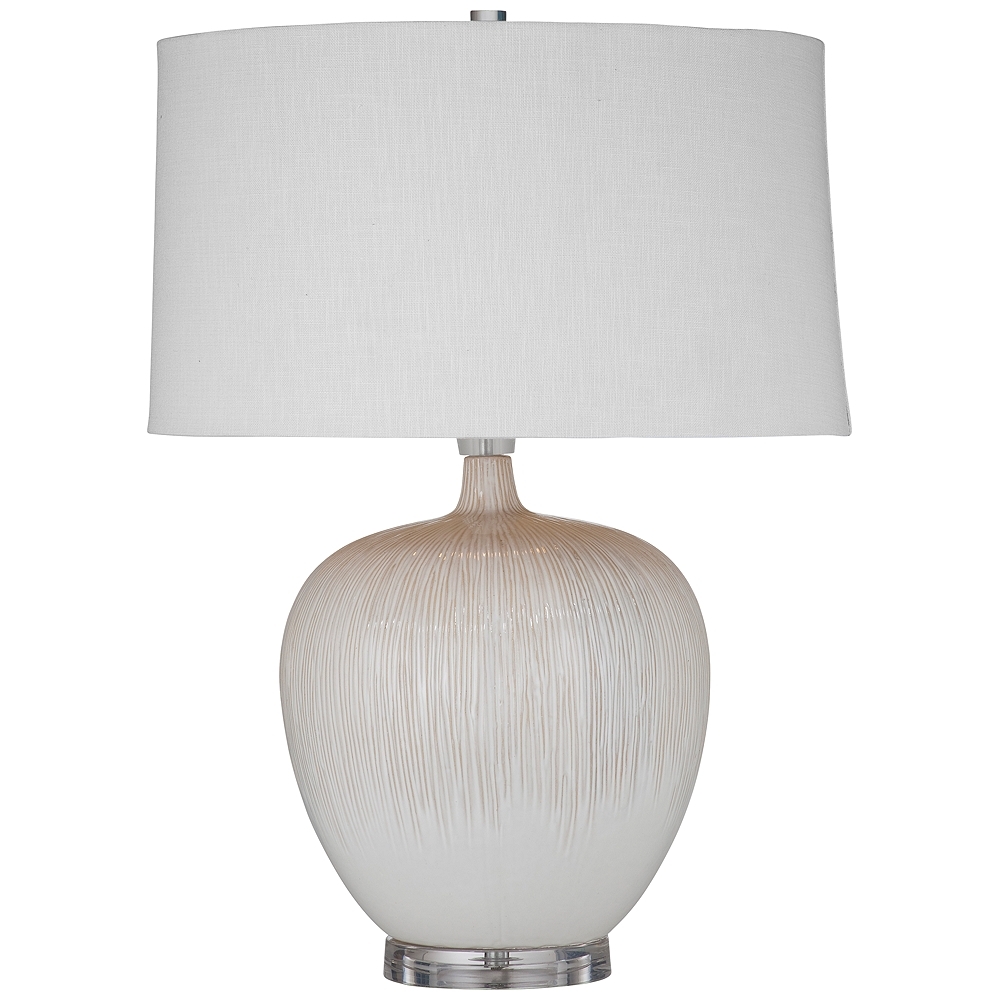 Arcadia Beige Grooved Ceramic Vase LED Table Lamp - Style # 68C35 - Image 0