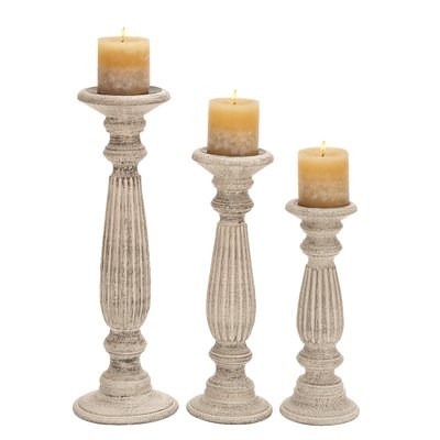 3 Piece Pillar Wood Candlestick Set - Image 0