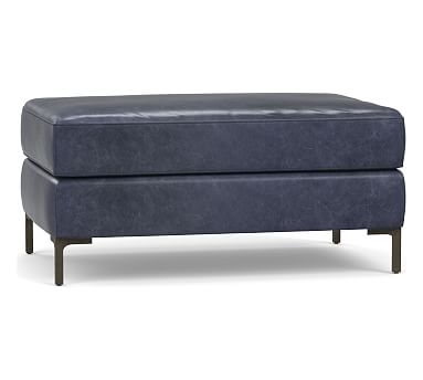 Jake Leather Ottoman with Bronze Legs, Down Blend Wrapped Cushions, Statesville Indigo Blue - Image 2