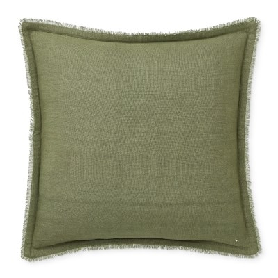 Raw Edge Reversible Linen Pillow Cover, 22" X 22", Olive - Image 1