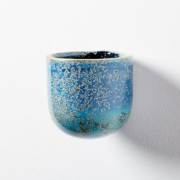 Ceramic Wallscape Planters, Reactive Glaze, Blue, Small - Image 0