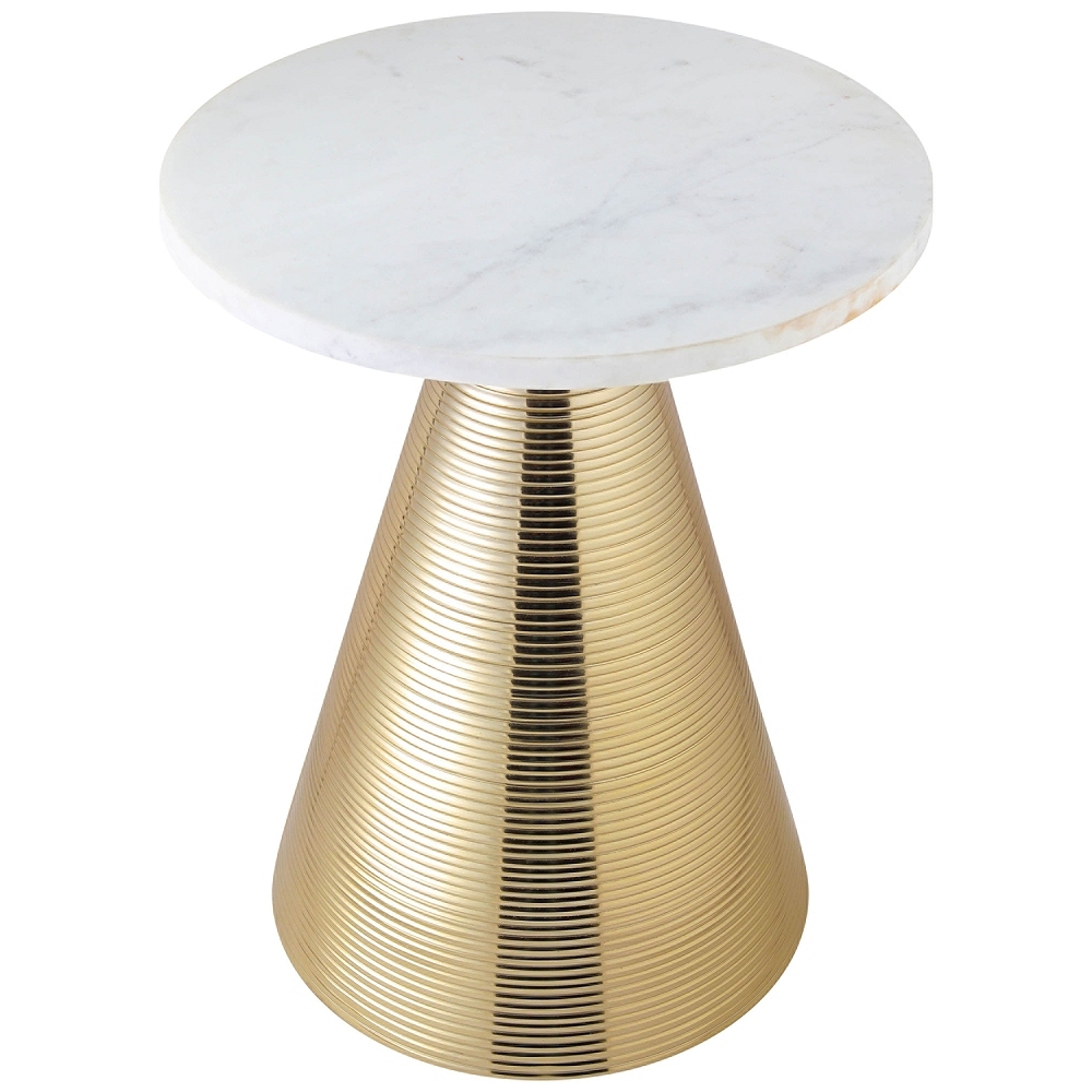 Tempo White Marble Top and Gold Conical Base Side Table - Style # 64N25 - Image 0