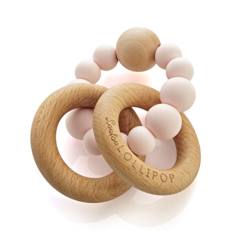 Loulou Lollipop Wood and Pink Silicone Baby Teether - Image 1