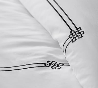 Emilia Embroidered Organic Percale Duvet Cover, Twin/Twin XL, Midnight - Image 2
