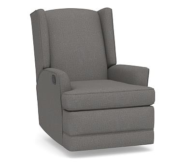 PB Modern Roll Arm Upholstered Wingback Recliner, Polyester Wrapped Cushions, Performance Brushed Basketweave Slate - Image 0