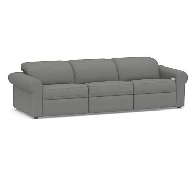 Ultra Lounge Roll Arm Upholstered 3-Piece Reclining Sofa Sectional, Polyester Wrapped Cushions, Basketweave Slub Charcoal - Image 2