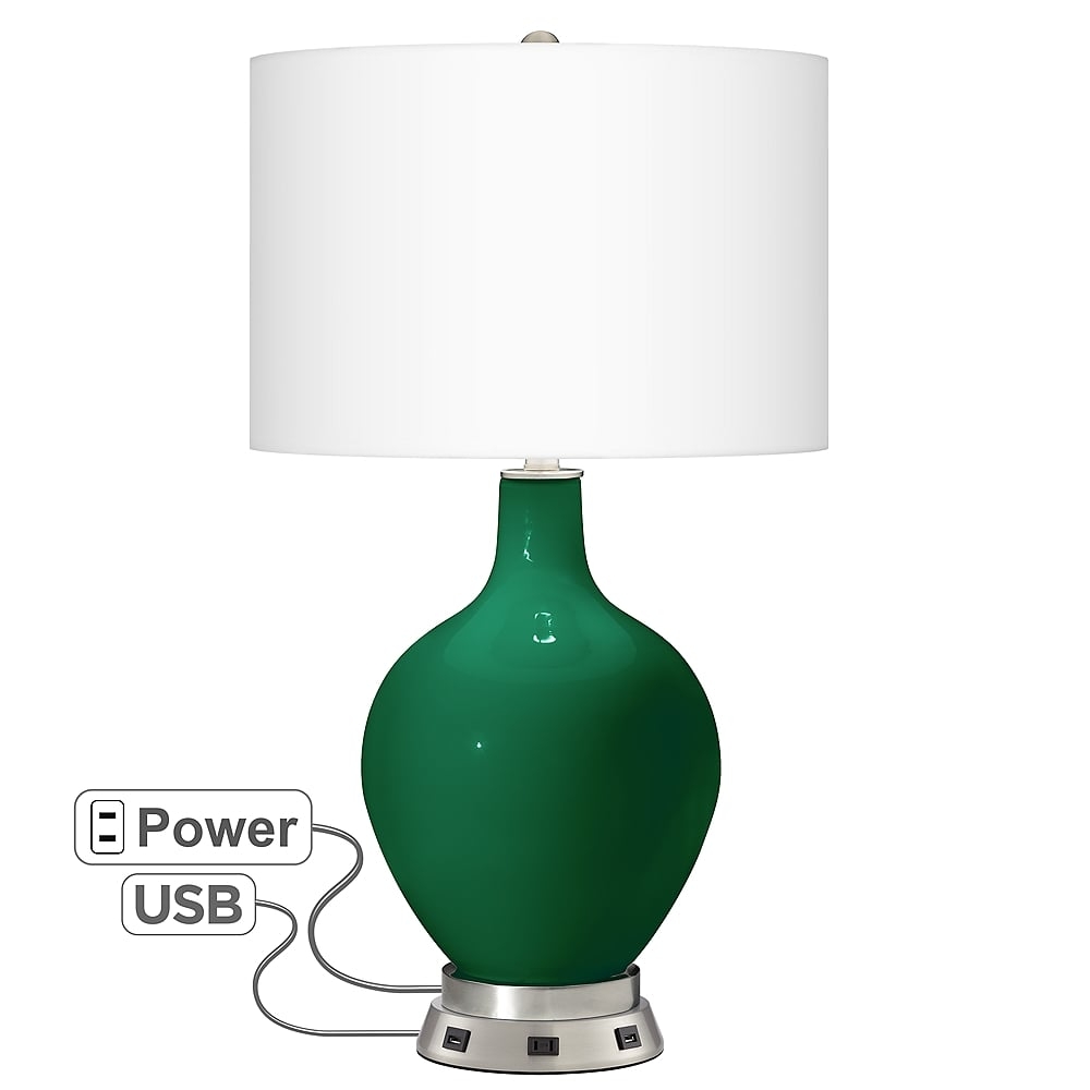 Color Plus Ovo 28 1/2" Greens Table Lamp with USB Workstation Base - Image 0