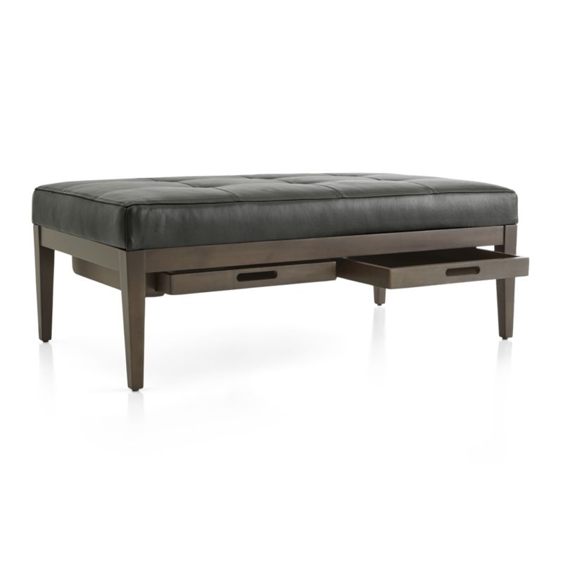 Nash Leather Tufted Rectangular Ottoman with Tray - Image 3