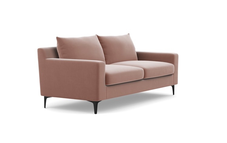 Sloan Sofa with Pink Blush Fabric, down alt. cushions, and Matte Black legs - Image 1