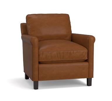 Tyler Roll Arm Leather Armchair with Nailheads, Down Blend Wrapped Cushions, Statesville Molasses - Image 3