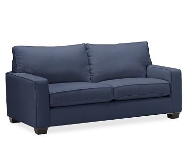 PB Comfort Square Arm Upholstered Sofa 76.5", Box Edge, Memory Foam Cushions, Twill Cadet Navy - Image 0