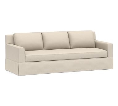 York Square Arm Slipcovered Grand Sofa 95" 2x1, Down Blend Wrapped Cushions, Performance Chateau Basketweave Oatmeal - Image 0