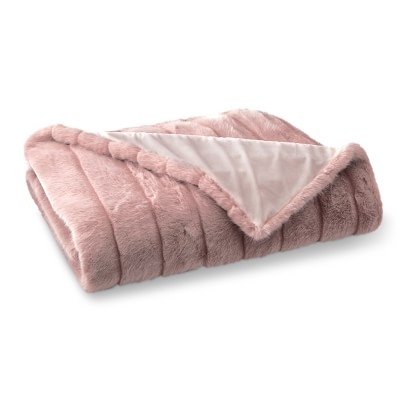 Channeled Faux Fur Throw, 50" X 65", Pink - Image 0