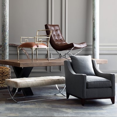 Presidio Chair, Standard Cushion, Belgian Linen, Black, Ebony Leg - Image 1