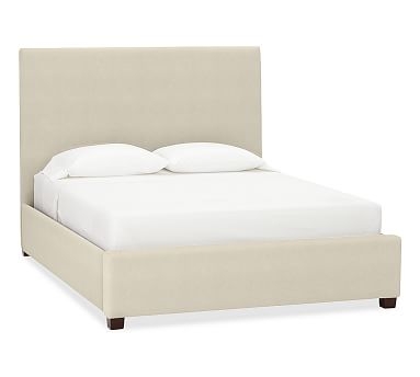 Raleigh Upholstered Square Bed without Nailheads, Queen, Performance Brushed Basketweave Ivory - Image 0