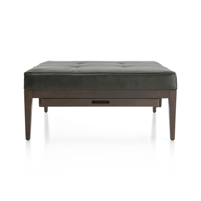 Nash Leather Tufted Square Ottoman with Tray - Image 1