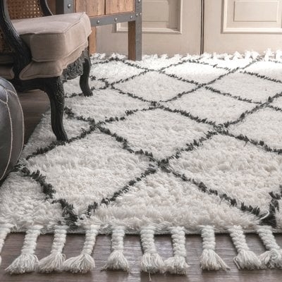 Twinar Geometric Hand-Knotted Wool Off White/Dark Gray Area Rug - Image 0