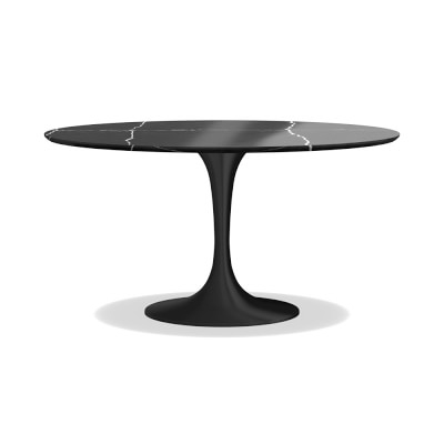 Tulip Pedestal Dining Table, 56 Round, Aged Bronze Base, Black Marble Top - Image 1