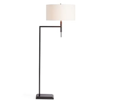 Atticus Metal Sectional Floor Lamp, Nickel with Ivory Shade - Image 1