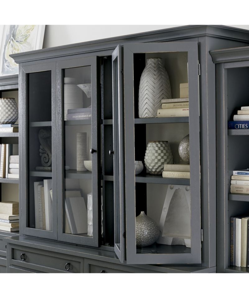 Cameo 4-Piece Modular Grey Glass Door Wall Unit with Storage Bookcases - Image 5
