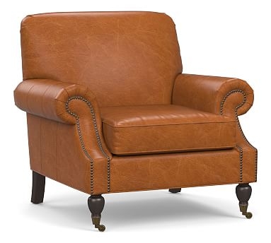 Brooklyn Leather Armchair, Polyester Wrapped Cushions, Vintage Caramel - Image 2