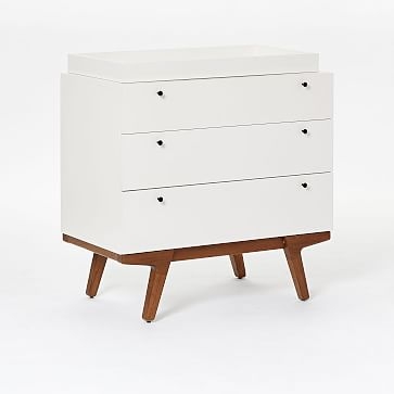 Modern 3-Drawer Changing Table and Topper, White/Pecan - Image 2