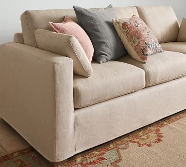 Jenner Square Arm Slipcovered Grand Sofa, Down Blend Wrapped Cushions, Heathered Twill Stone - Image 3